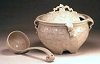 Wheel thrown and hand built ash glazed stoneware tureen